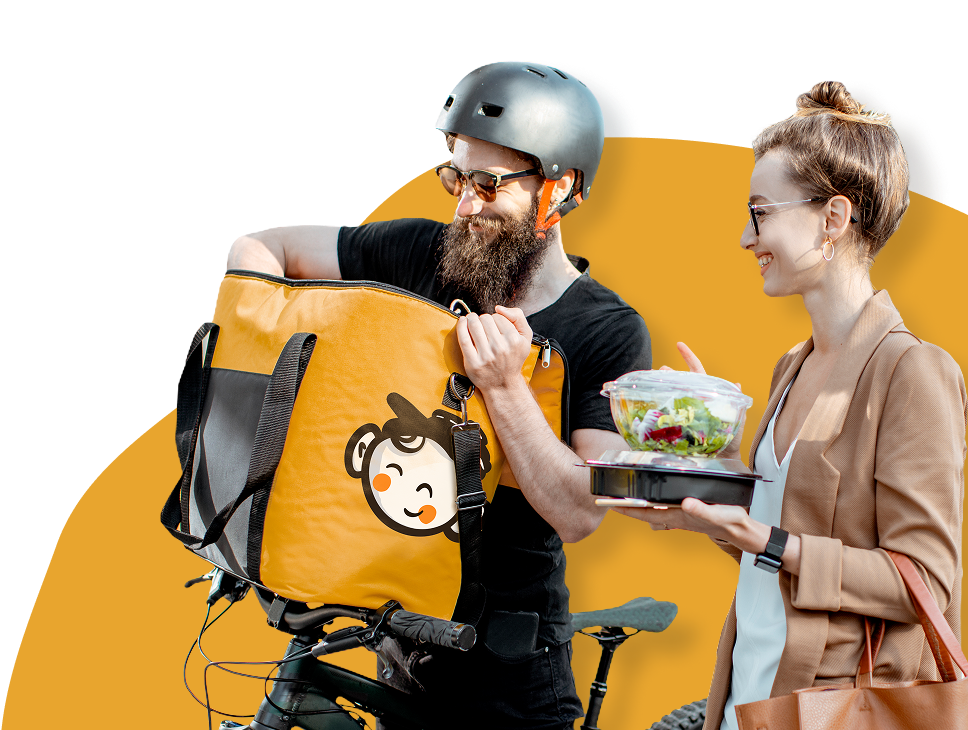 Bud på cykel med leveringstaske